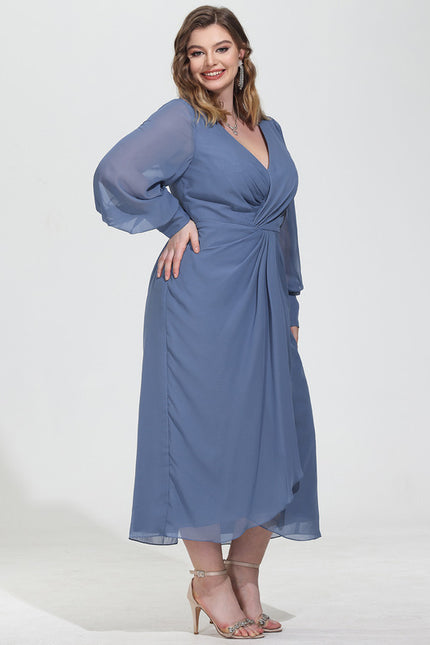 Robe Pastel Bleu Col V Longueur Mollet - gallery 9
