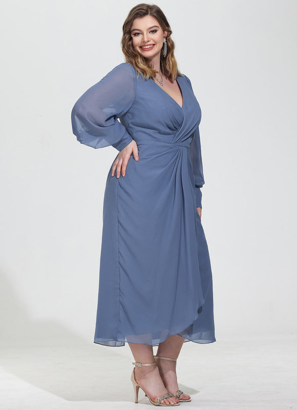 Robe Pastel Bleu Col V Longueur Mollet - gallery 9