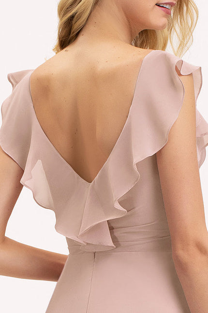 Robe Pastel Rose Demoiselle D'Honneur À Volants - gallery 7
