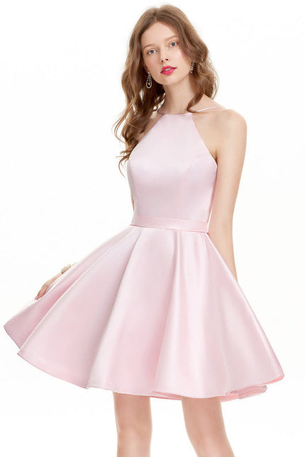 Robe Pastel Rose Courtes Trapèze Satin