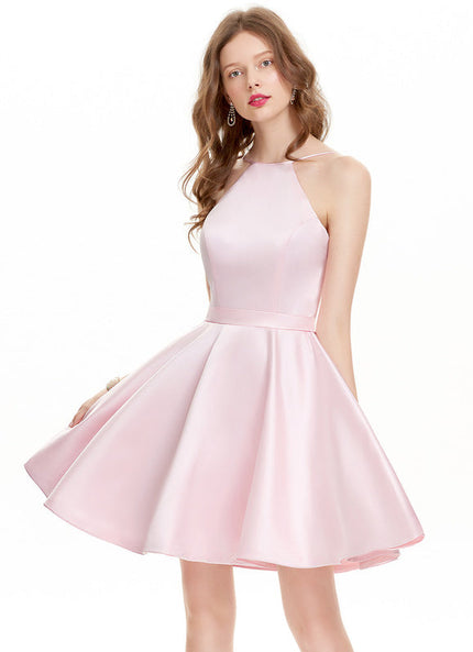 Robe Pastel Rose Courtes Trapèze Satin