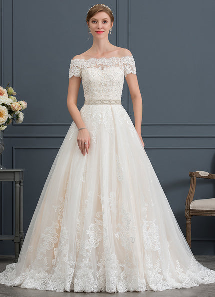 Robe Pastel Mariée Crème Dentelle Traîne