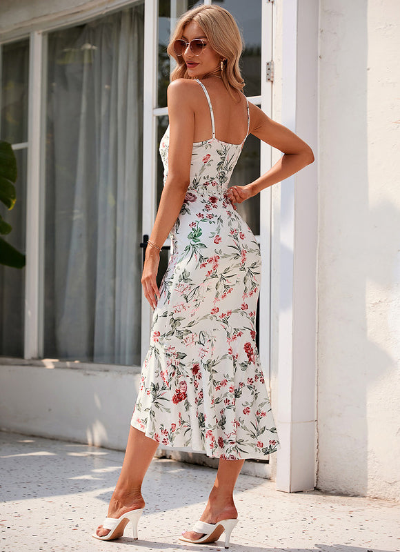 Robe Pastel Verte Imprimée Fleur Midi - gallery 4