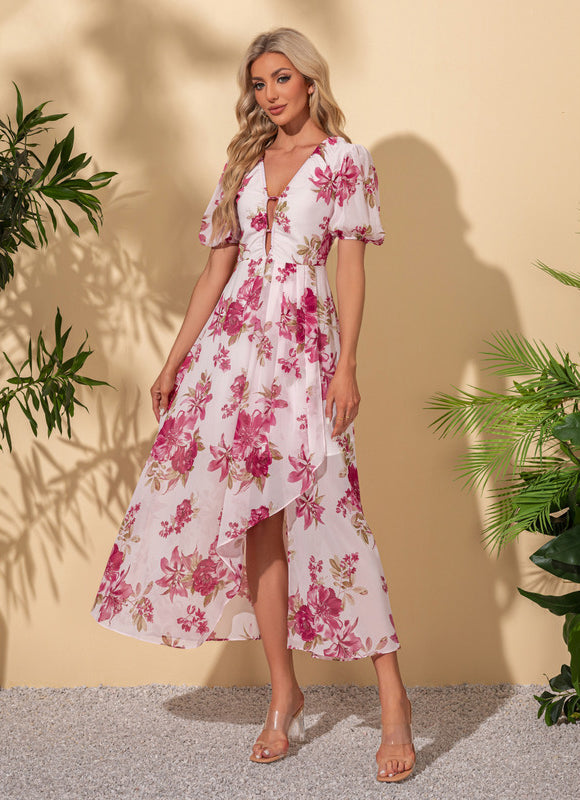 Robe Pastel Fleurie Blanche Maxi Trapèze - gallery 1