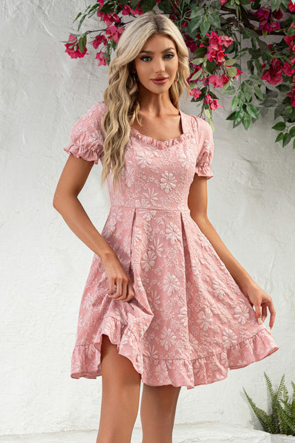 Robe Pastel Rose Fleurs À Volants - gallery 1