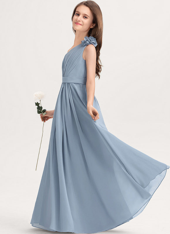 Robe Pastel Bleu Décolleté Asymétrique Mousseline - gallery 3