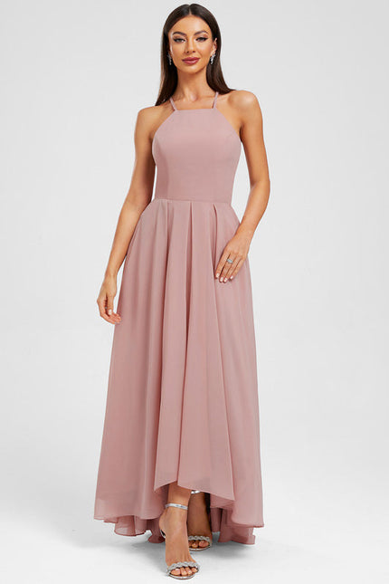 Robe Pastel Rose Mousseline Asymétrique Trapèze - gallery 1