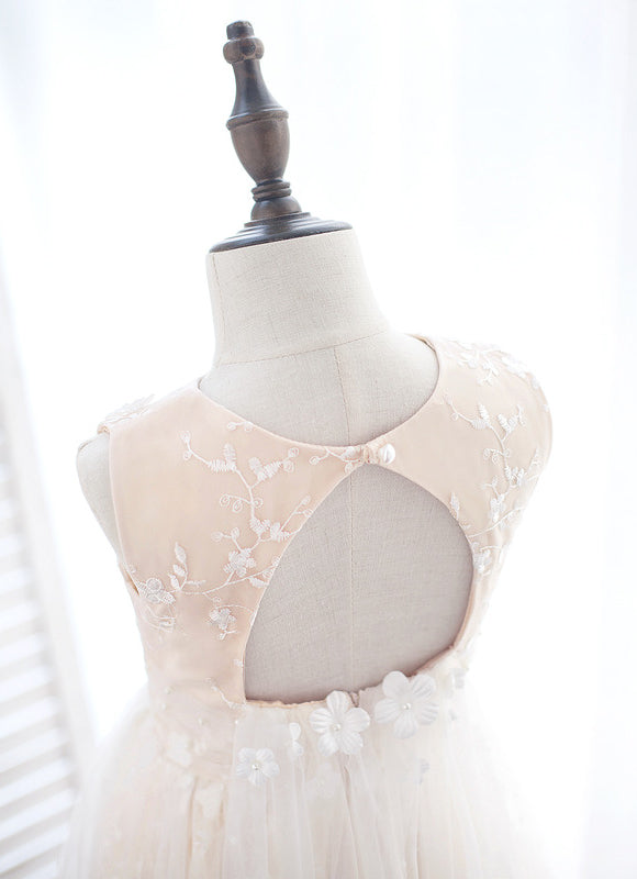 Robe Pastel Crème Fleuri Pour Mariage Fille - gallery 4