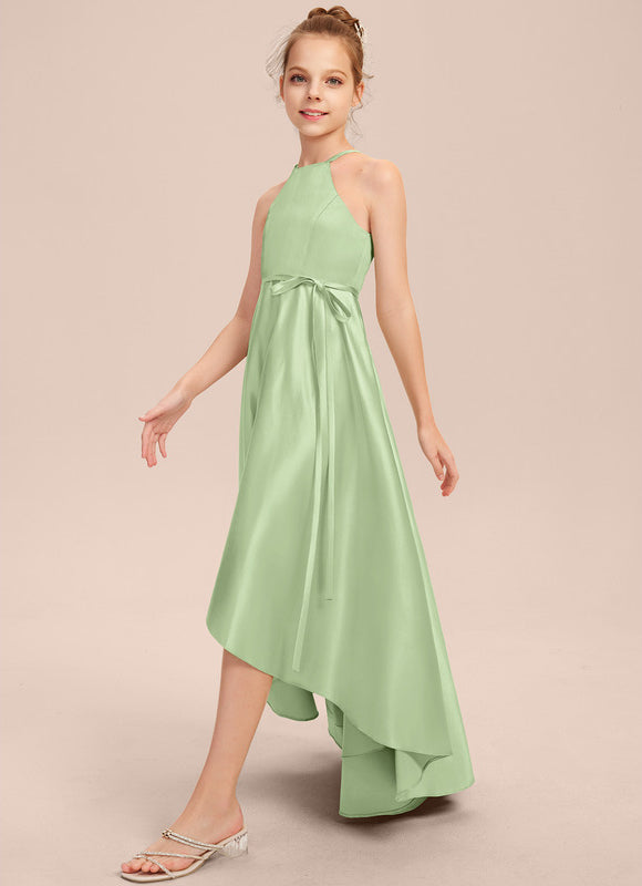 Robe Pastel Satin Bleu-Vert Trapèze Asiatique - gallery 1