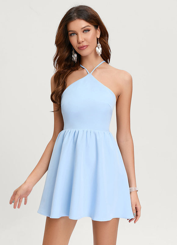 Robe Pastel Bleu Licou Mini Trapèze - gallery 1