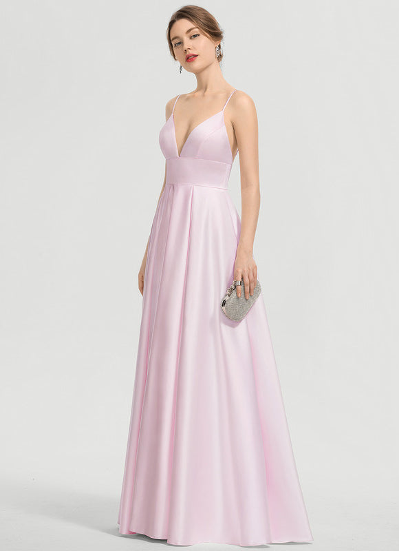 Robe Pastel Bleue Satin Trapèze Col V - gallery 2