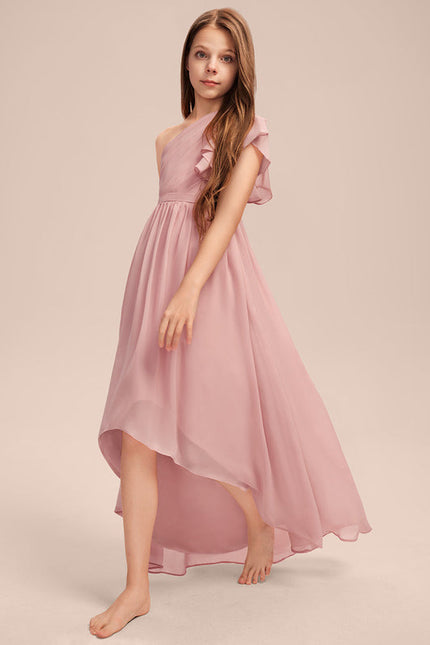 Robe Pastel Rose Décolleté Asymétrique Junior - gallery 5