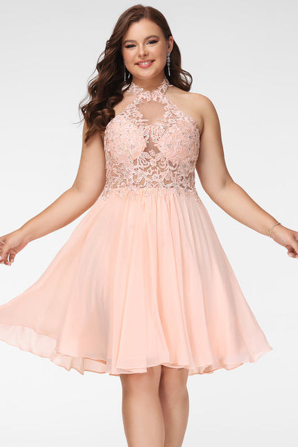 Robe Pastel Rose Trapèze Mousseline Perles - gallery 5