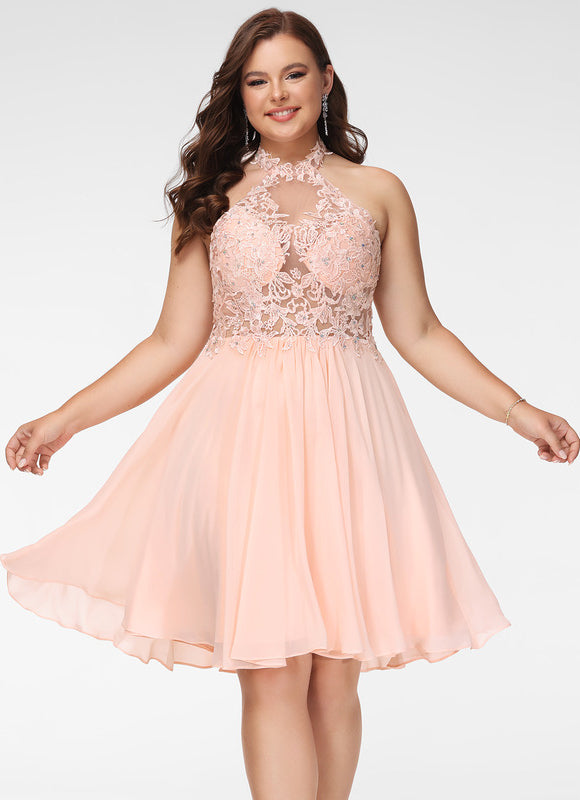 Robe Pastel Rose Trapèze Mousseline Perles - gallery 5