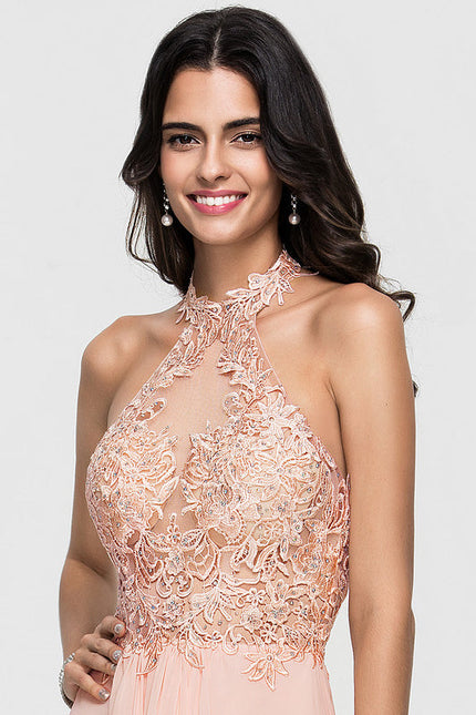 Robe Pastel Rose Trapèze Mousseline Perles - gallery 4
