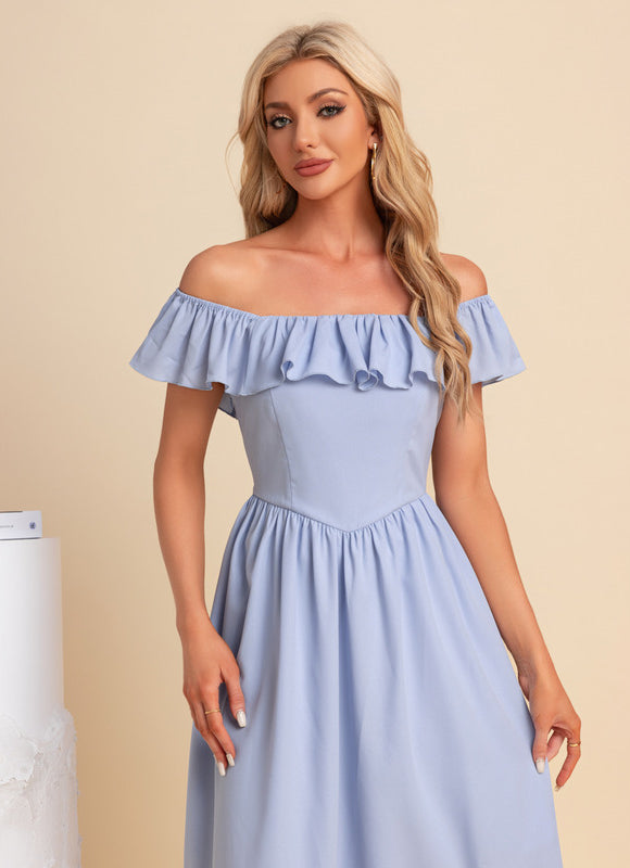 Robe Pastel Bleu Col Carré Midi - gallery 5