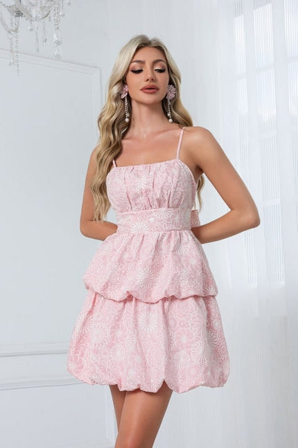 Robe Pastel Rose Volants Mini Trapèze - gallery 5