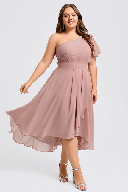 Robe Pastel Rose Décolleté Asymétrique Volants - gallery 5