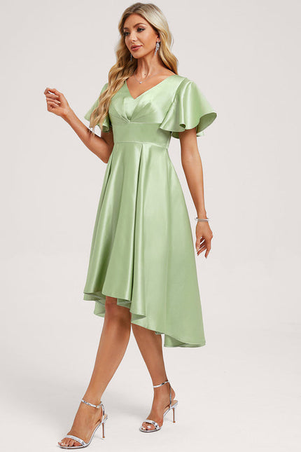 Robe Pastel Verte Satin Col V Asymétrique - gallery 1