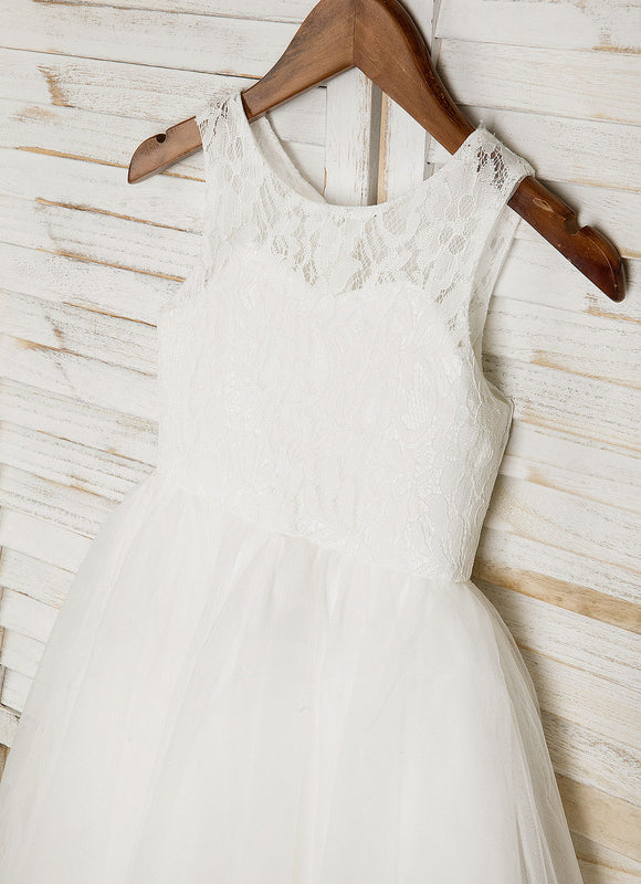 Robe Pastel Blanche Fille Mariage Col Rond - gallery 6