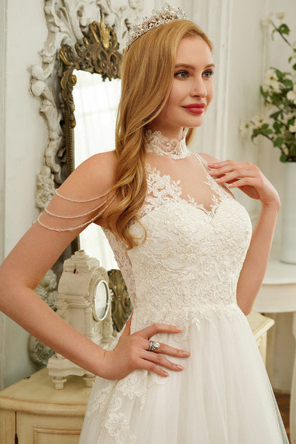 Robe Pastel Mariée Blanche Traîne Dentelle - gallery 3