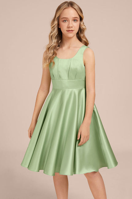 Robe Pastel Verte Satin Trapèze Genou - gallery 3