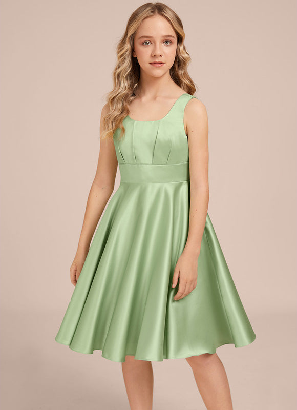 Robe Pastel Verte Satin Trapèze Genou - gallery 3
