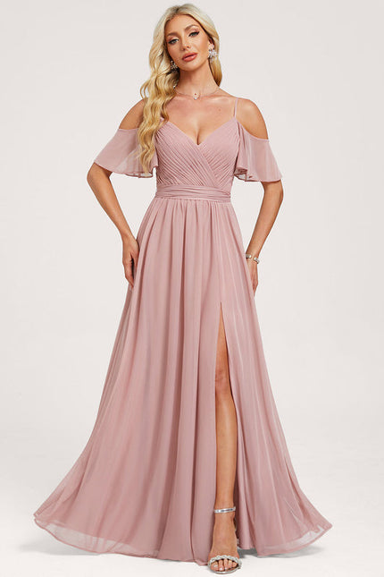 Robe Pastel Rose Décolleté Épaules Volants
