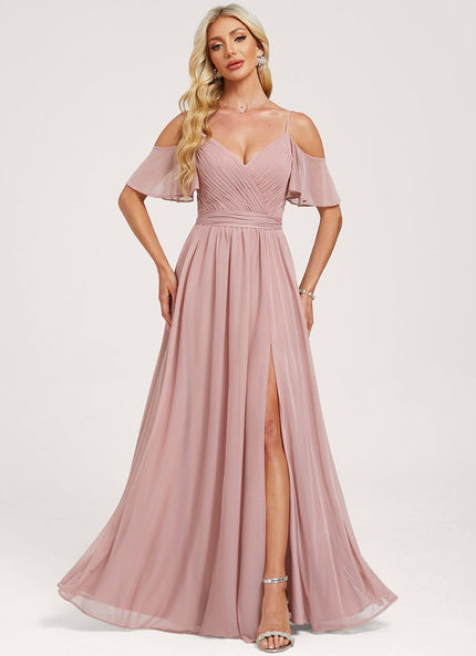 Robe Pastel Rose Décolleté Épaules Volants