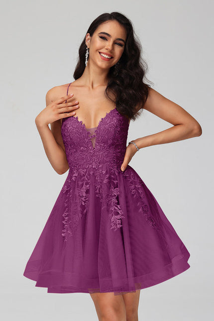 Robe Pastel Saumon Col V Tulle Fleurs - gallery 9