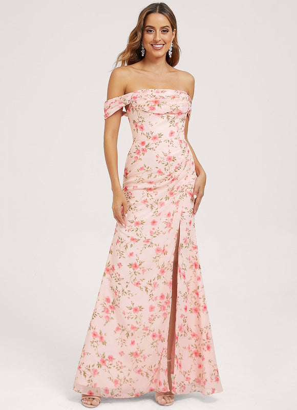 Robe Pastel Bleu Trapèze Épaule Dénudée