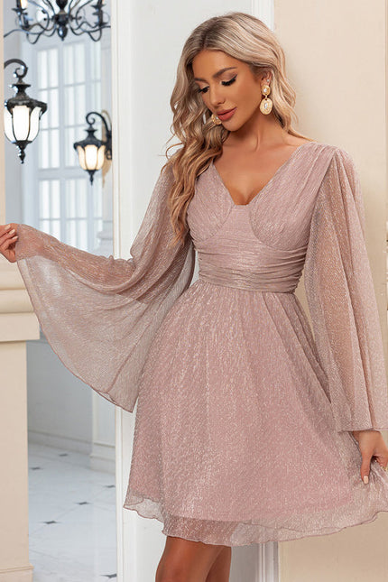 Robe Pastel Rose Paillettes Col V