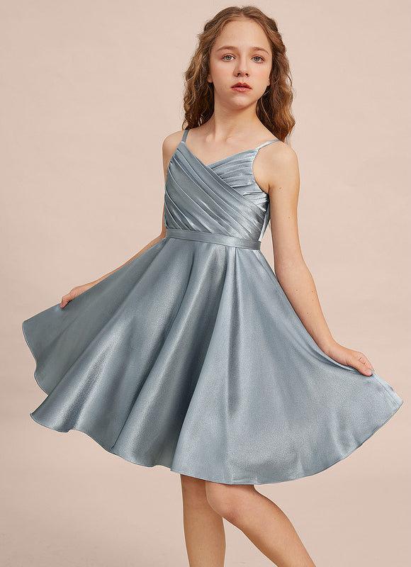 Robe Pastel Bleu Satin Trapèze Junior - gallery 5