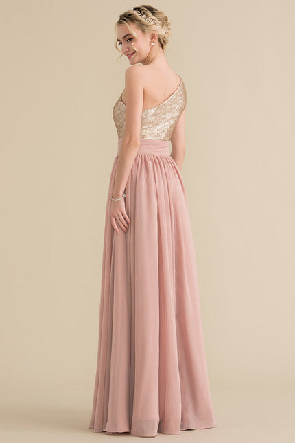 Robe Pastel Rose Décolleté Asymétrique Élégante - gallery 3