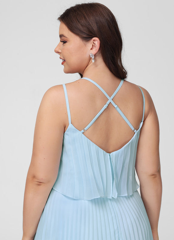 Robe Pastel Bleu Col V Trapèze Plissée - gallery 8