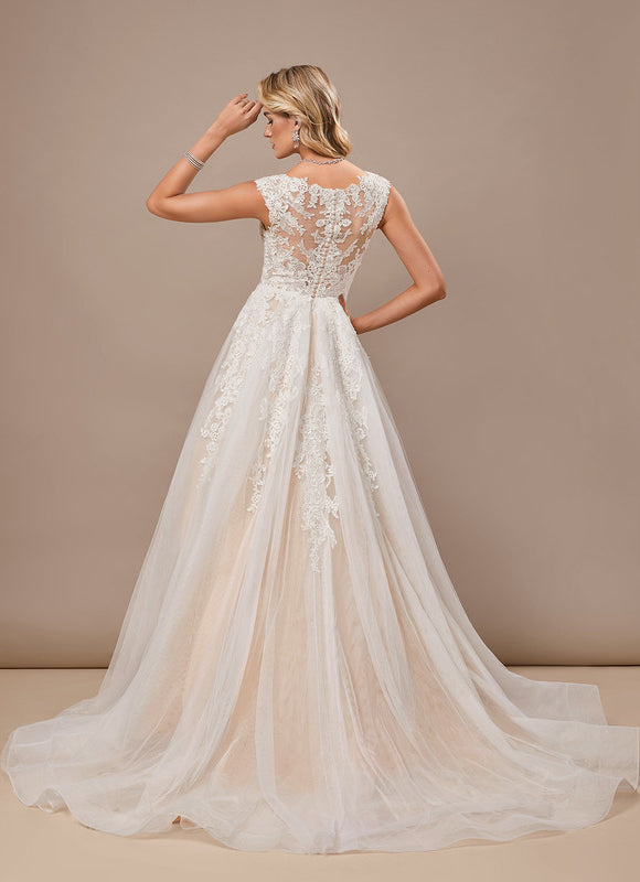 Robe Pastel Blanche Col V Dentelle - gallery 7