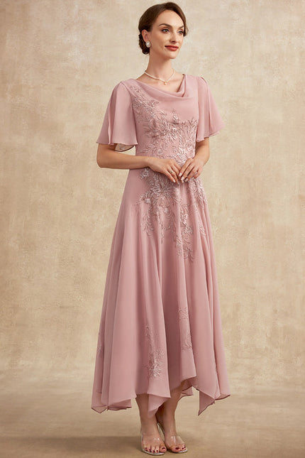 Robe Pastel Rose Dentelle Élégante Pour Mariage - gallery 3