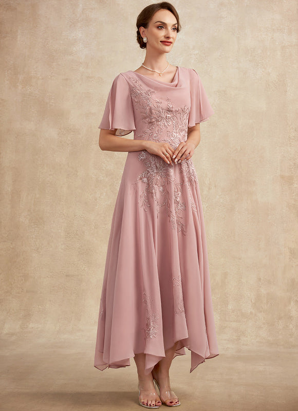 Robe Pastel Rose Dentelle Élégante Pour Mariage - gallery 3