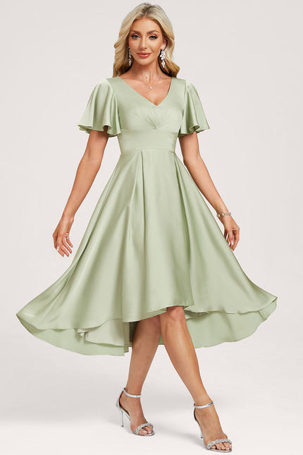 Robe Pastel Vert D'Eau Col V Volants - gallery 3