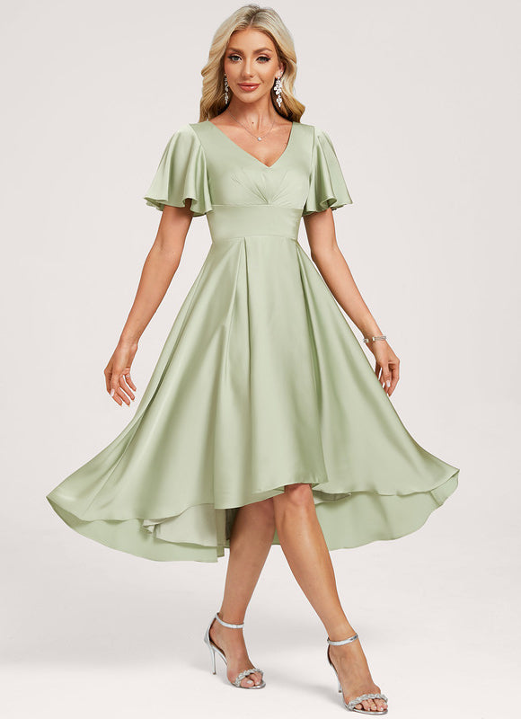 Robe Pastel Vert D'Eau Col V Volants - gallery 3