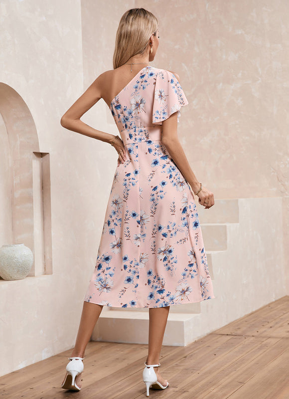 Robe Pastel Rose Imprimé Fleuri Midi - gallery 2