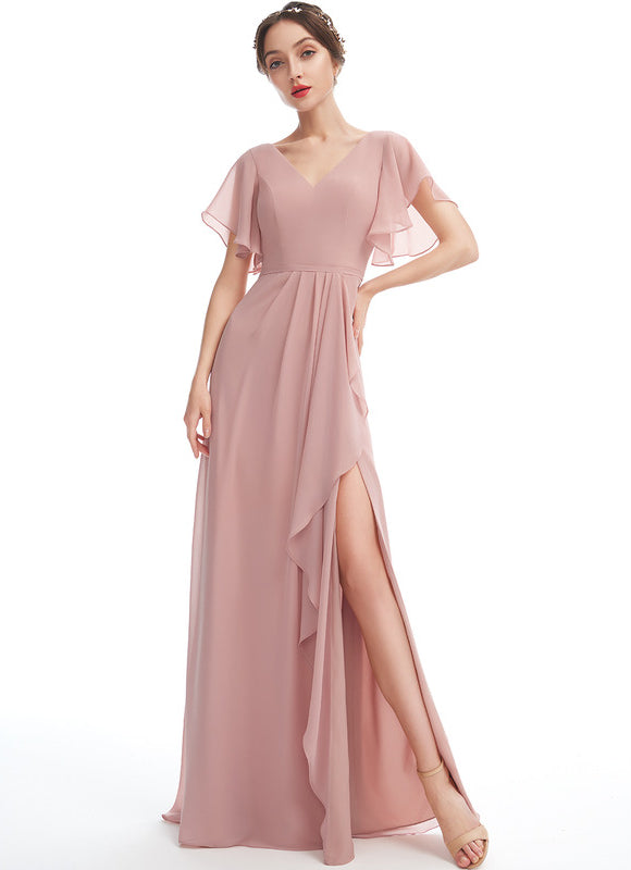 Robe Pastel Rose Demoiselle D'Honneur Élégante - gallery 1
