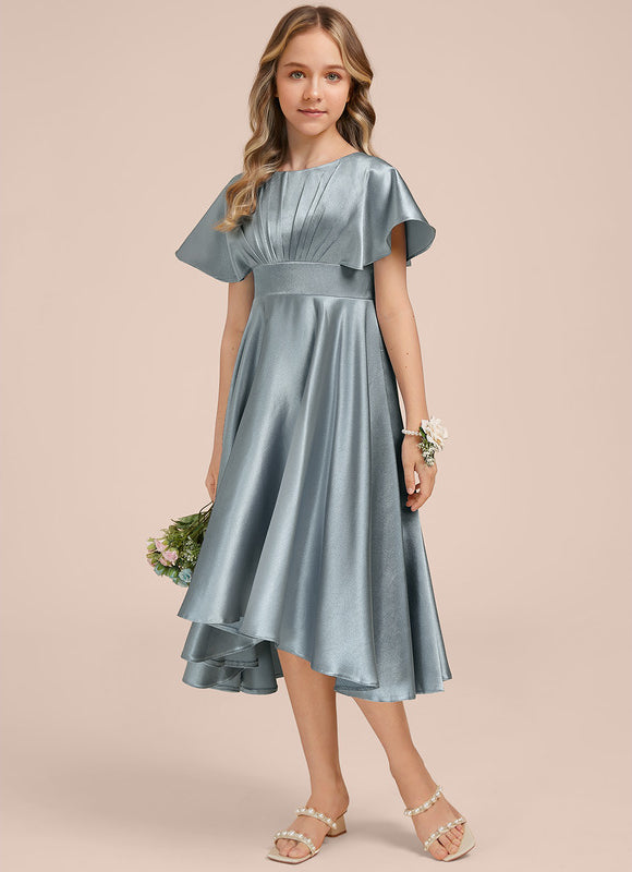 Robe Pastel Bleue Satin Trapèze Junior - gallery 2