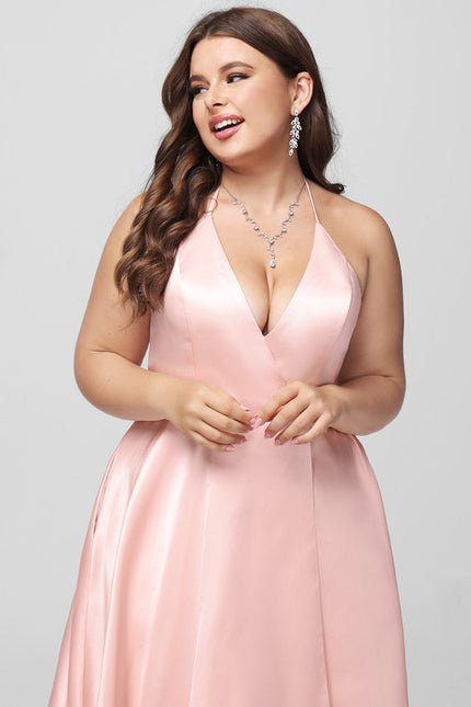 Robe Pastel Rose Col V Traîne Satin - gallery 9