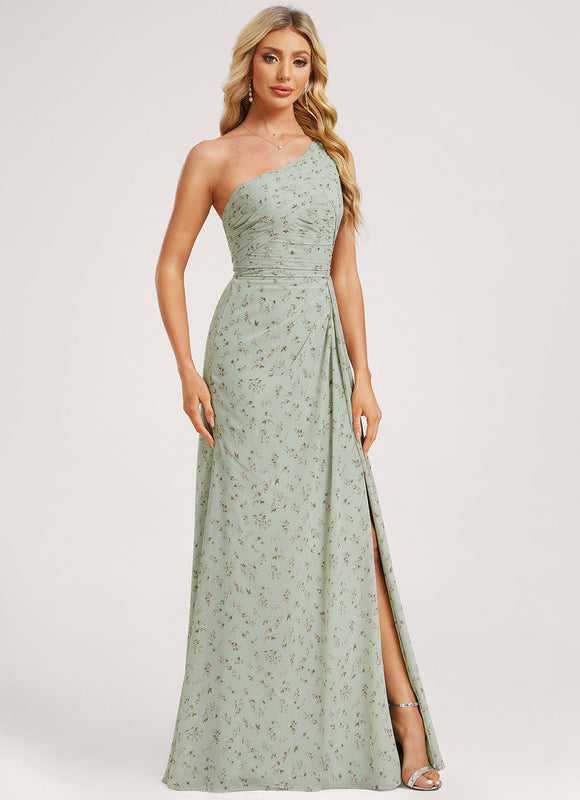 Robe Pastel Bleu Décolleté Asymétrique Longue - gallery 2