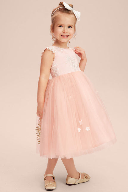 Robe Pastel Rose Col Rond Tulle Fille - gallery 1