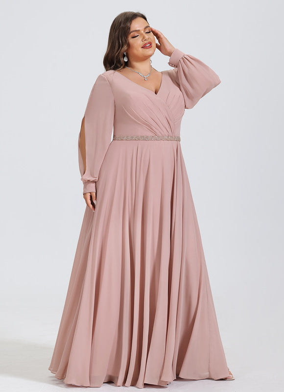 Robe Pastel Rose Trapèze Col V Élégant - gallery 8