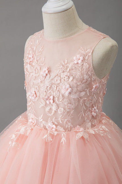 Robe Pastel Rose Col Rond Tulle Mariage - gallery 1