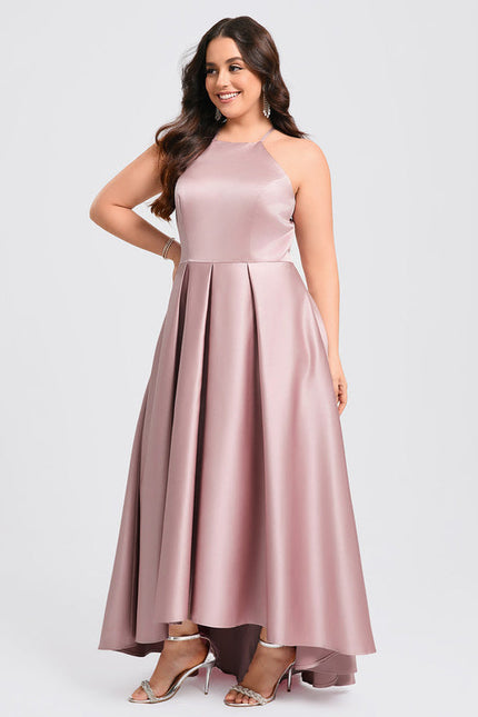 Robe Pastel Rose Satin Trapèze Élégante - gallery 7