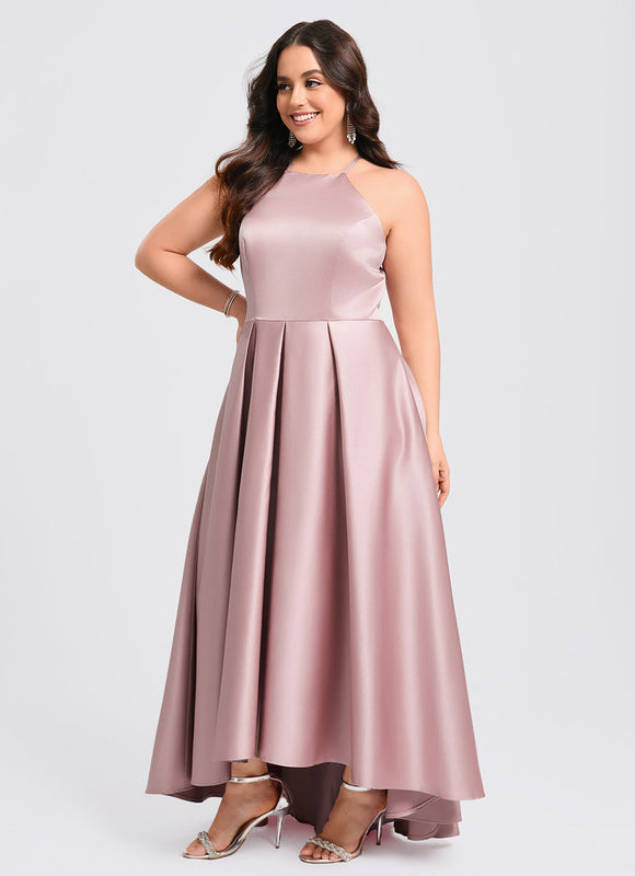Robe Pastel Rose Satin Trapèze Élégante - gallery 7